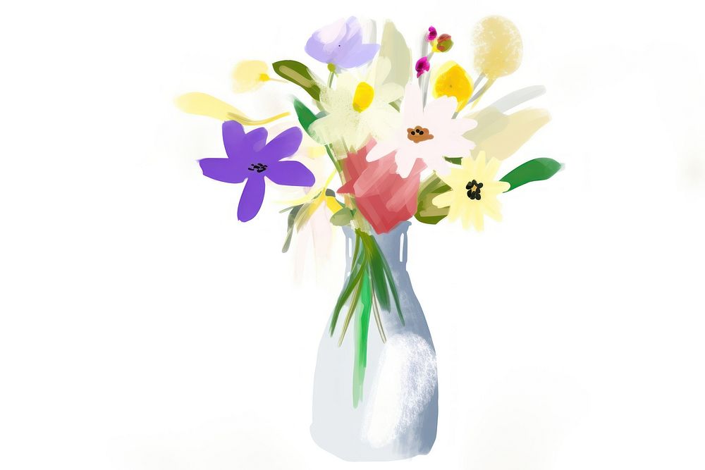 Flower vase drawing plant white background. AI generated Image by rawpixel.