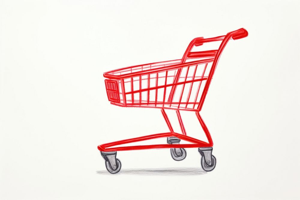 Supermarket cart drawing white background consumerism. AI generated Image by rawpixel.