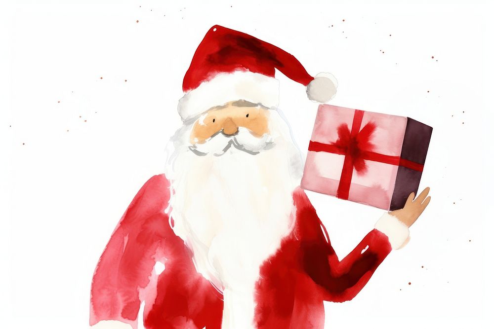 Santa holding a gift box drawing adult white background. AI generated Image by rawpixel.