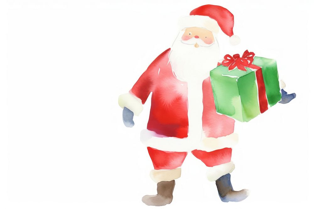 Santa holding a gift box drawing white background celebration. AI generated Image by rawpixel.