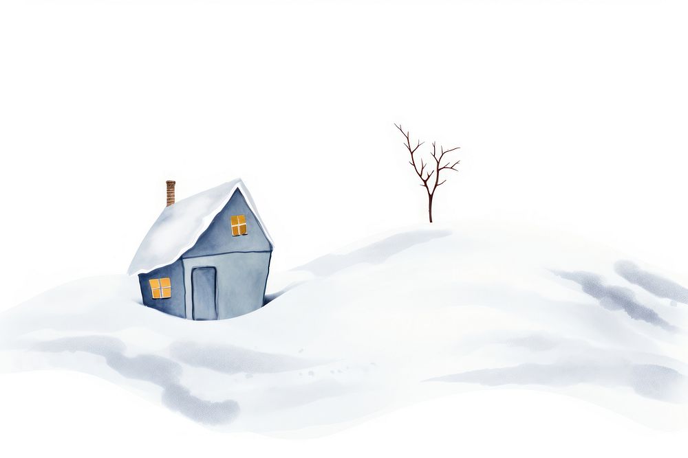 House on snowy hill. 