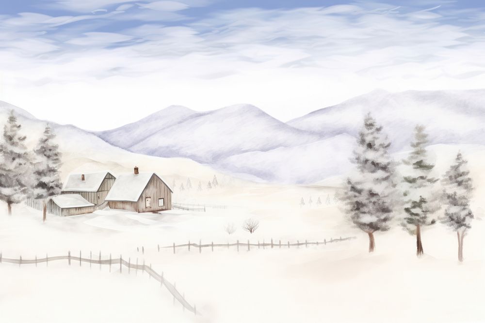 Snow landscape drawing architecture building. AI generated Image by rawpixel.