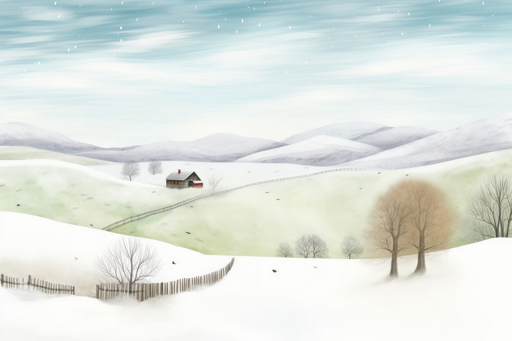 Landscape snow outdoors drawing winter. AI generated Image by rawpixel.