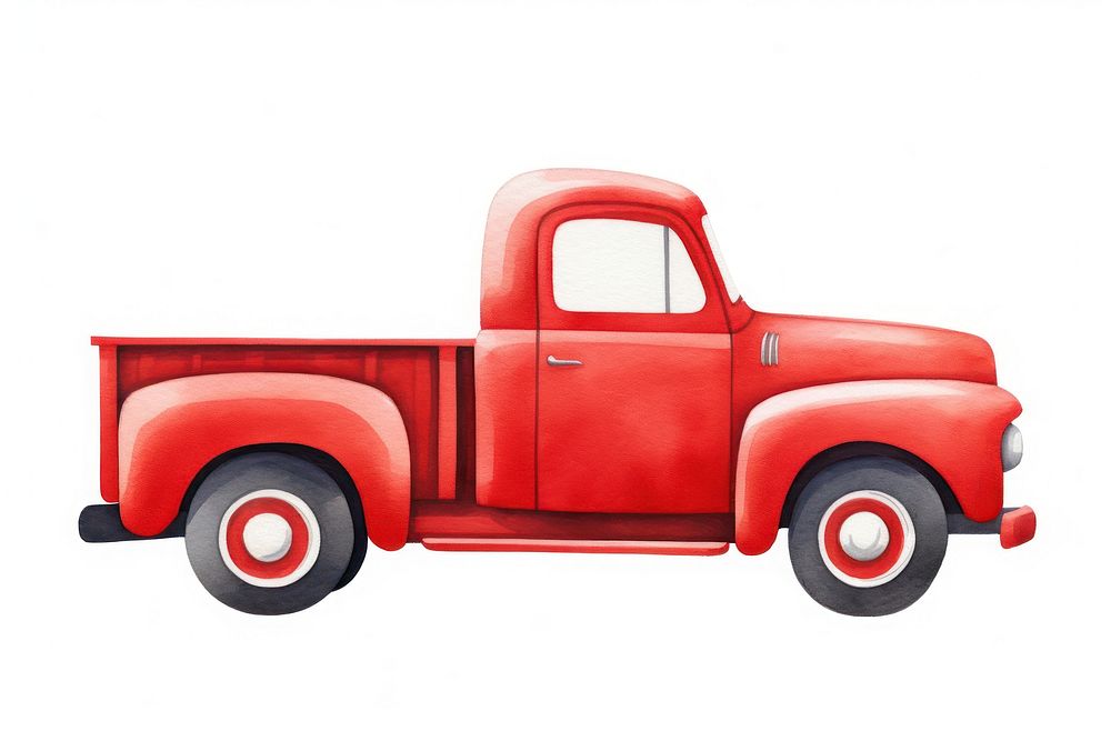 Cute red pickup truck vehicle car white background. AI generated Image by rawpixel.