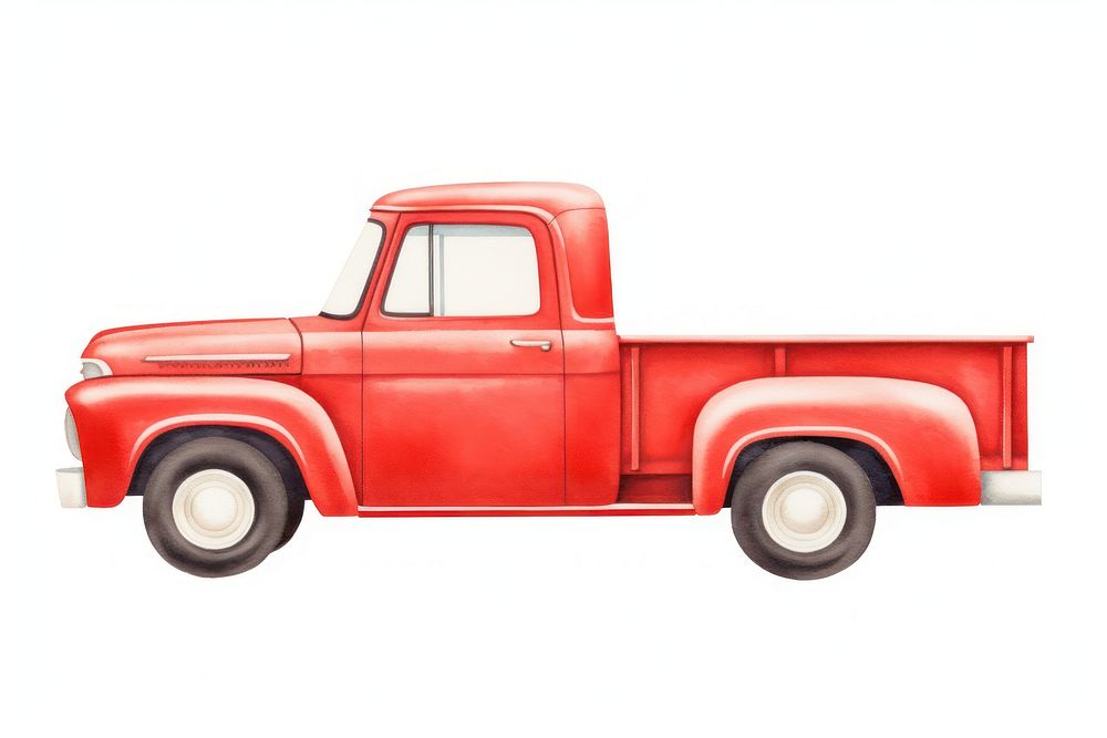 Red pickup truck vehicle car white background. 