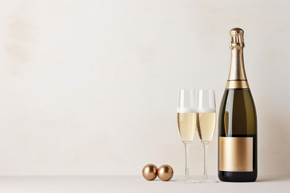 Golden champagne bottle celebration glass drink. AI generated Image by rawpixel.
