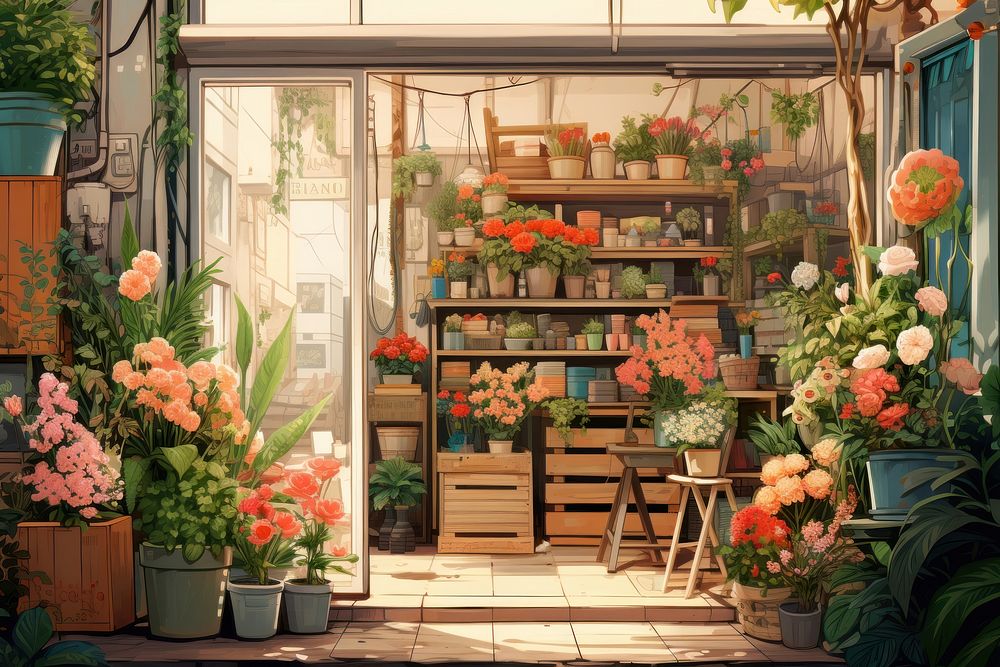 Flower shop outdoors nature plant. AI generated Image by rawpixel.