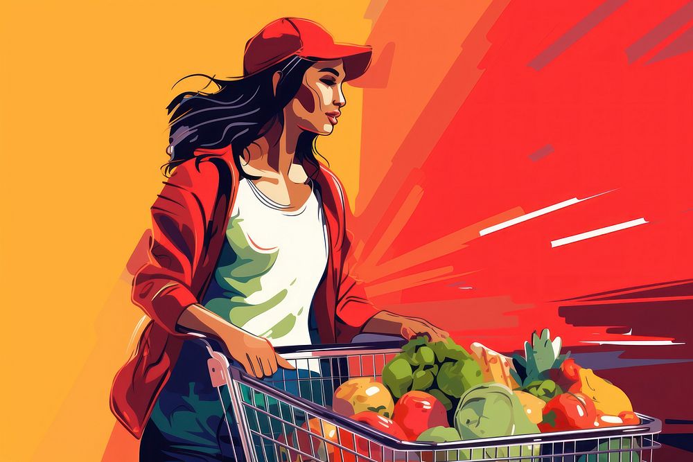 Woman holding shopping cart supermarket adult greengrocer. AI generated Image by rawpixel.