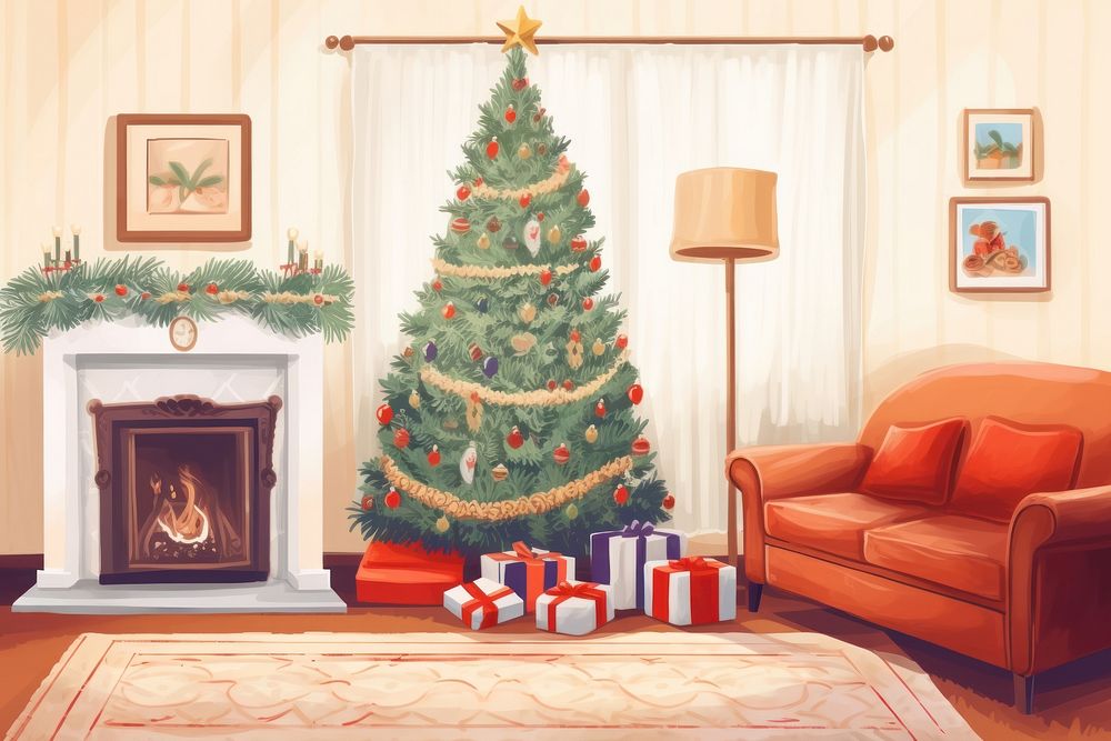 Chirstmas christmas fireplace furniture. AI generated Image by rawpixel.