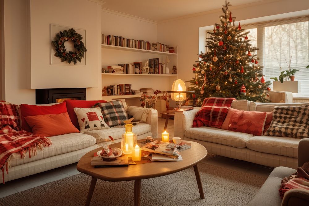 Chrismas decorate room architecture furniture. AI generated Image by rawpixel.