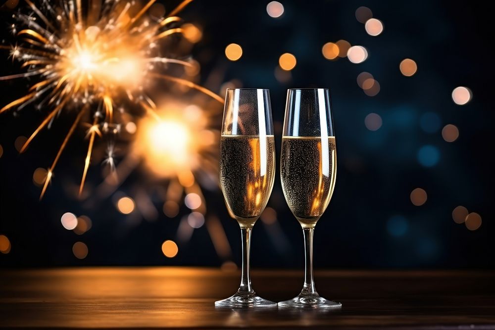 Night fireworks champagne glass. AI generated Image by rawpixel.