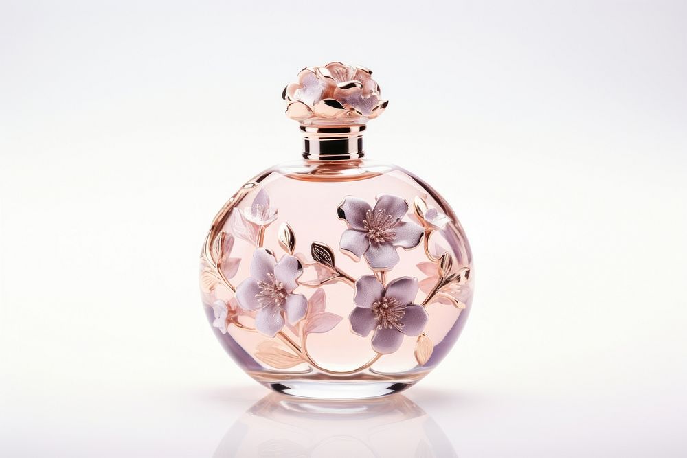 Perfume rounded bottle white background container drinkware. AI generated Image by rawpixel.