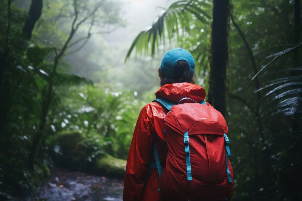 Backpack rainforest outdoors nature. AI generated Image by rawpixel.