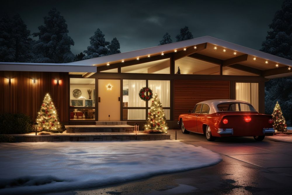 Christmas mid century modern house Free Photo rawpixel