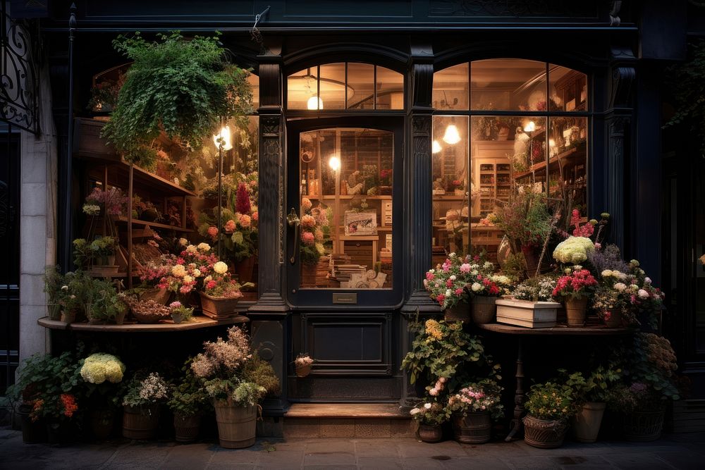 Flower shop plant architecture illuminated. AI generated Image by rawpixel.