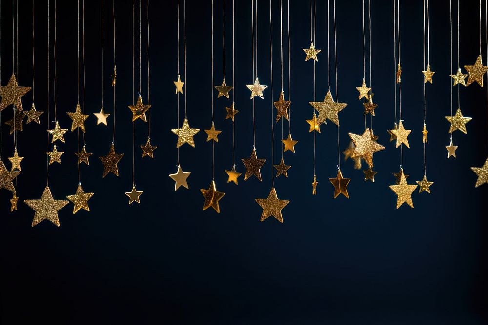 Gold star light hanging backgrounds blue illuminated. AI generated Image by rawpixel.