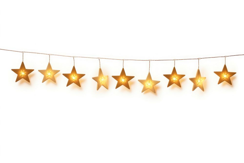Gold star light lighting hanging white background. AI generated Image by rawpixel.