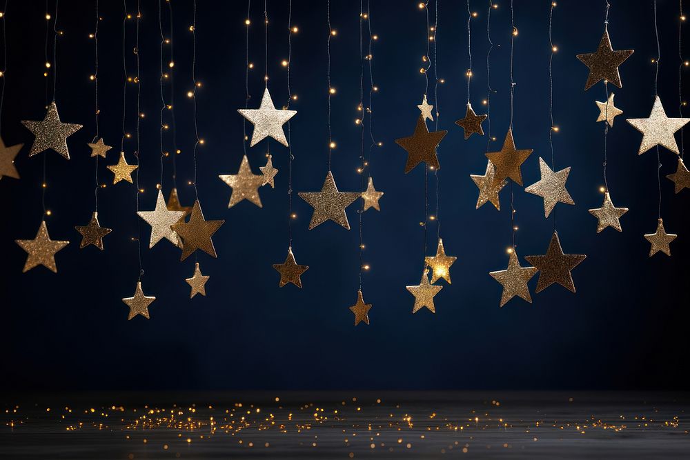 Gold star light hanging backgrounds lighting night. AI generated Image by rawpixel.