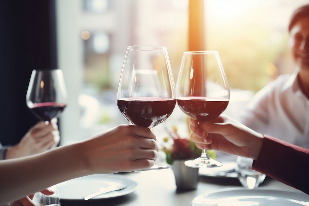 People holding red wine glass table drink. AI generated Image by rawpixel.