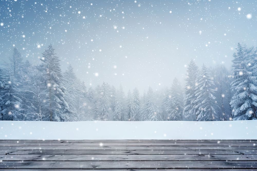 Winter table snowy plank outdoors nature plant. AI generated Image by rawpixel.