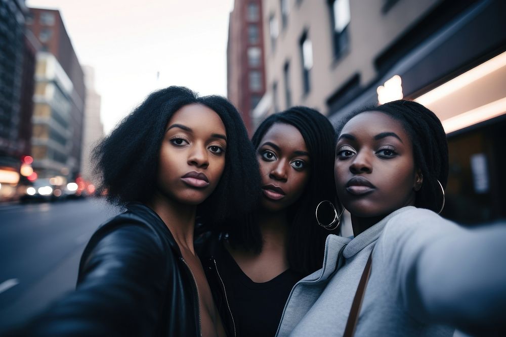Young black women portrait selfie street. AI generated Image by rawpixel.