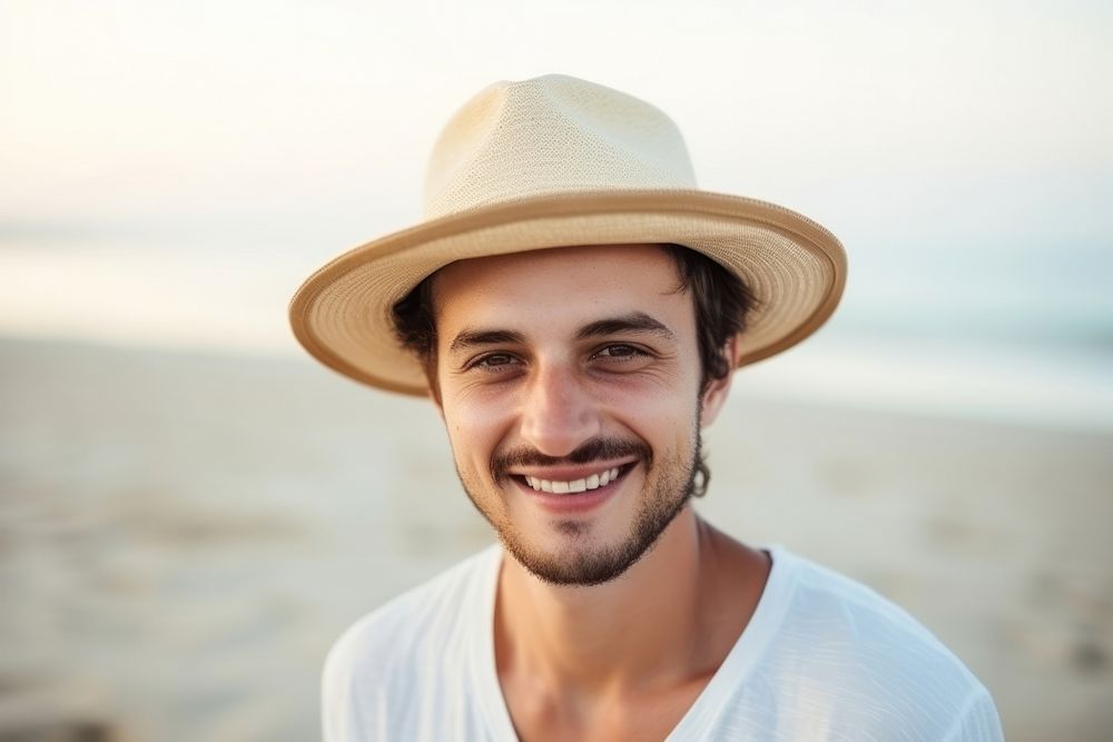 Young man portrait smiling beach. AI generated Image by rawpixel.