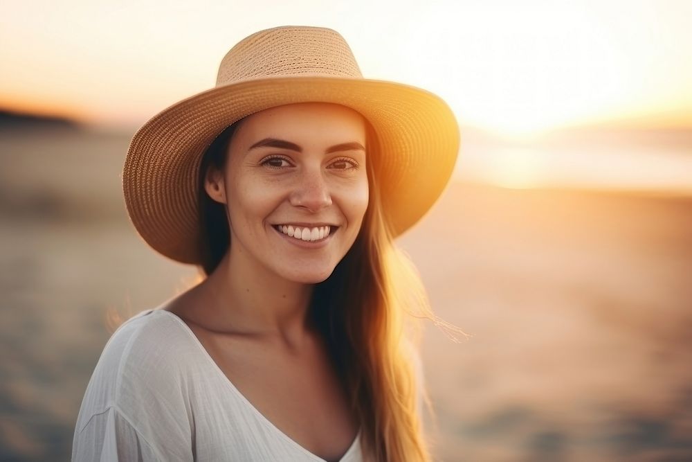 Young woman portrait smiling sunset. AI generated Image by rawpixel.