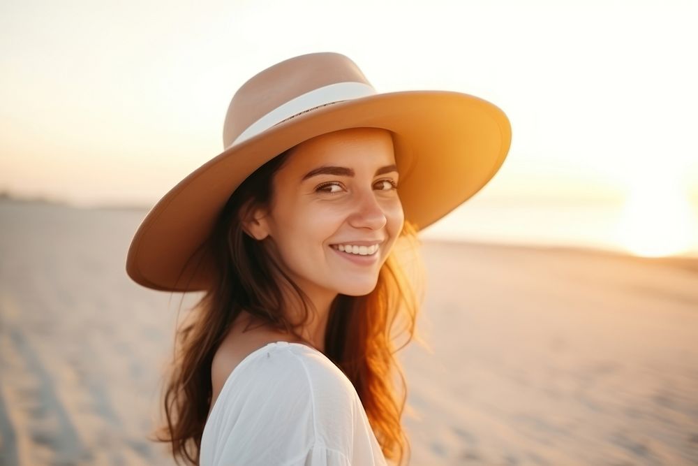 Young woman portrait smiling sunset