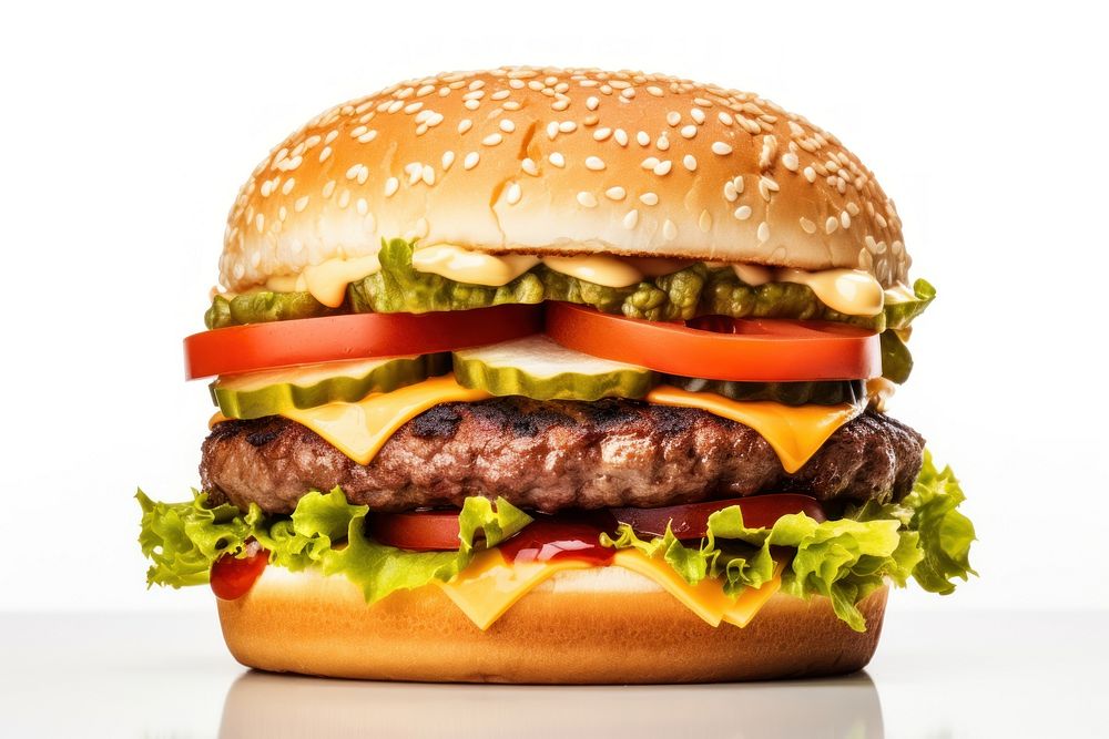 Burger food white background hamburger. AI generated Image by rawpixel.