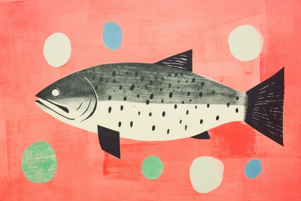 Salmon fish animal art swimming. AI generated Image by rawpixel.