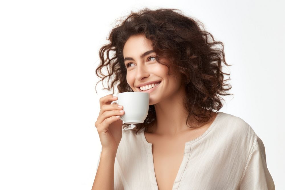 Woman holding a coffee drinking portrait smiling. AI generated Image by rawpixel.