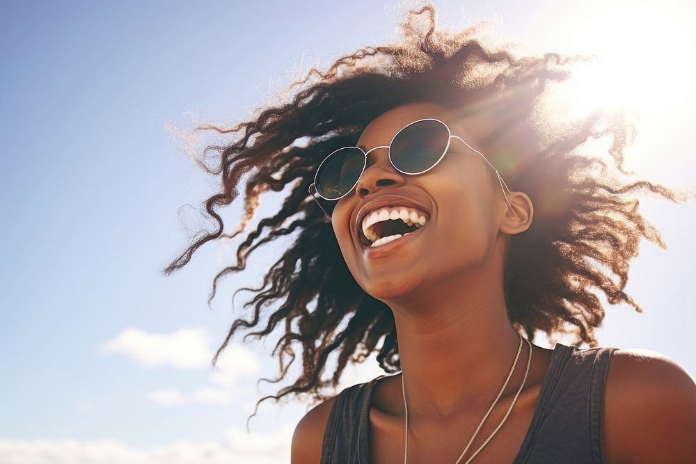 Smiling young black woman sunglasses photography laughing. AI generated Image by rawpixel.