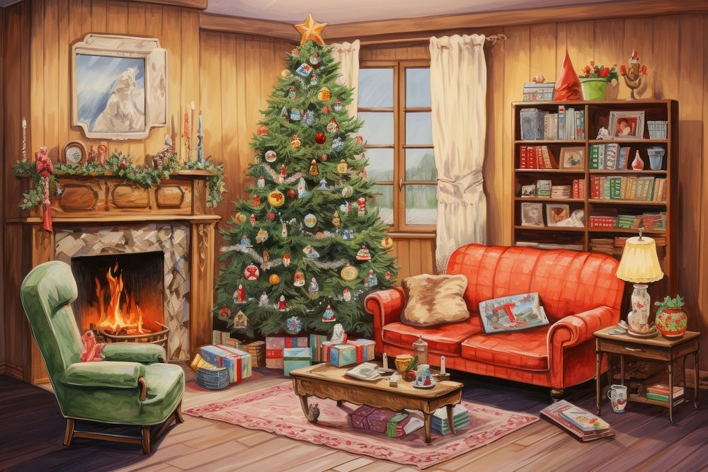 Christmas room architecture fireplace. AI generated Image by rawpixel.