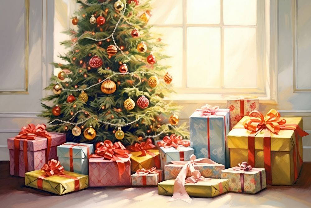Christmas presents backgrounds tree box. AI generated Image by rawpixel.