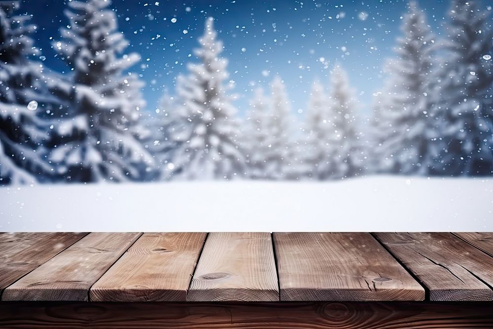Winter table snowy plank sky outdoors nature. AI generated Image by rawpixel.