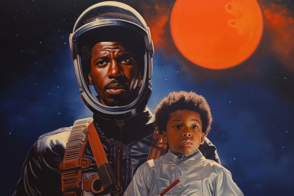 Black father and son astronaut portrait photography. AI generated Image by rawpixel.