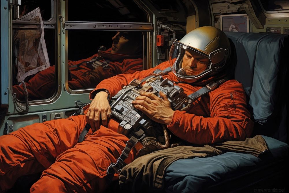 Sleep on train astronaut adult man. AI generated Image by rawpixel.