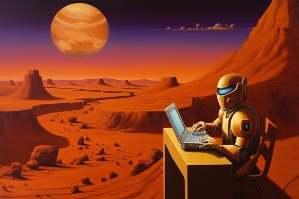 People using laptop computer nature moon. AI generated Image by rawpixel.