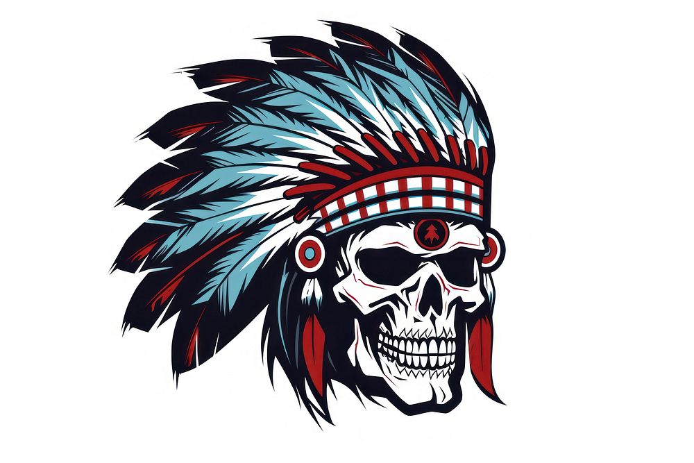 2d flat logo of an skull wearing a native america headdress white background creativity disguise. AI generated Image by…