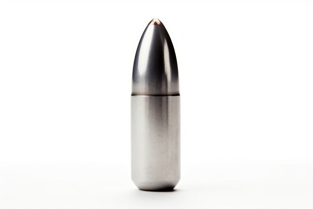 Silver bullet ammunition weapon white background. 