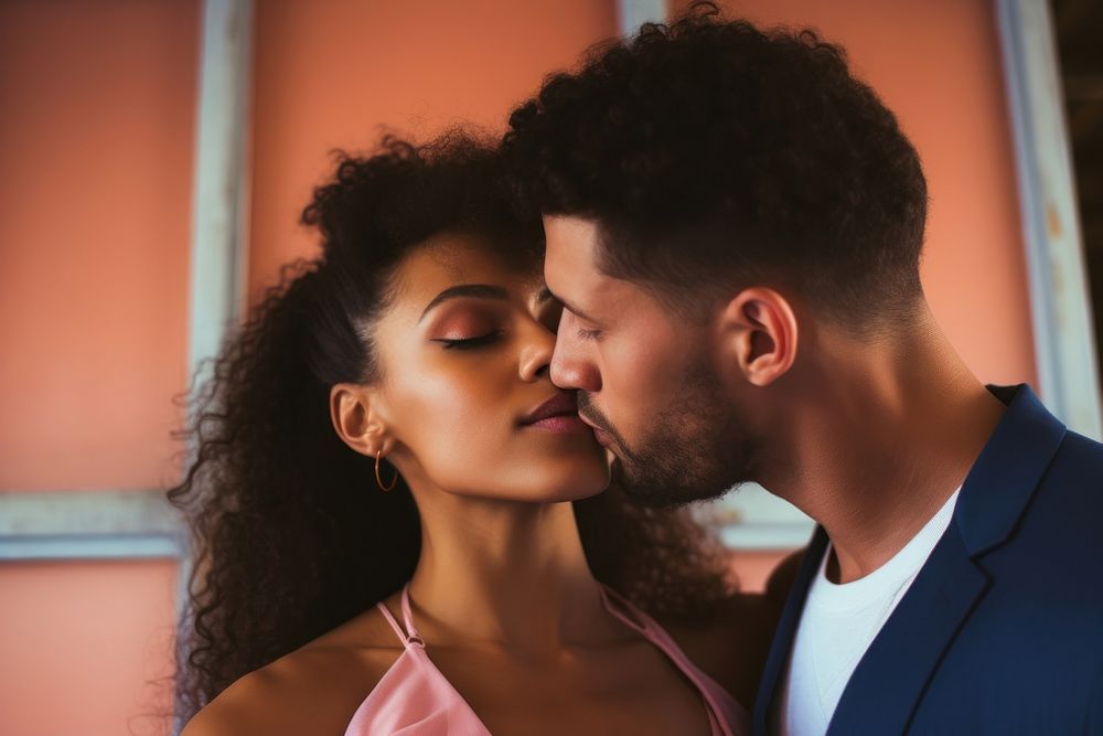 Happy couple kissing portrait adult photo. AI generated Image by rawpixel.