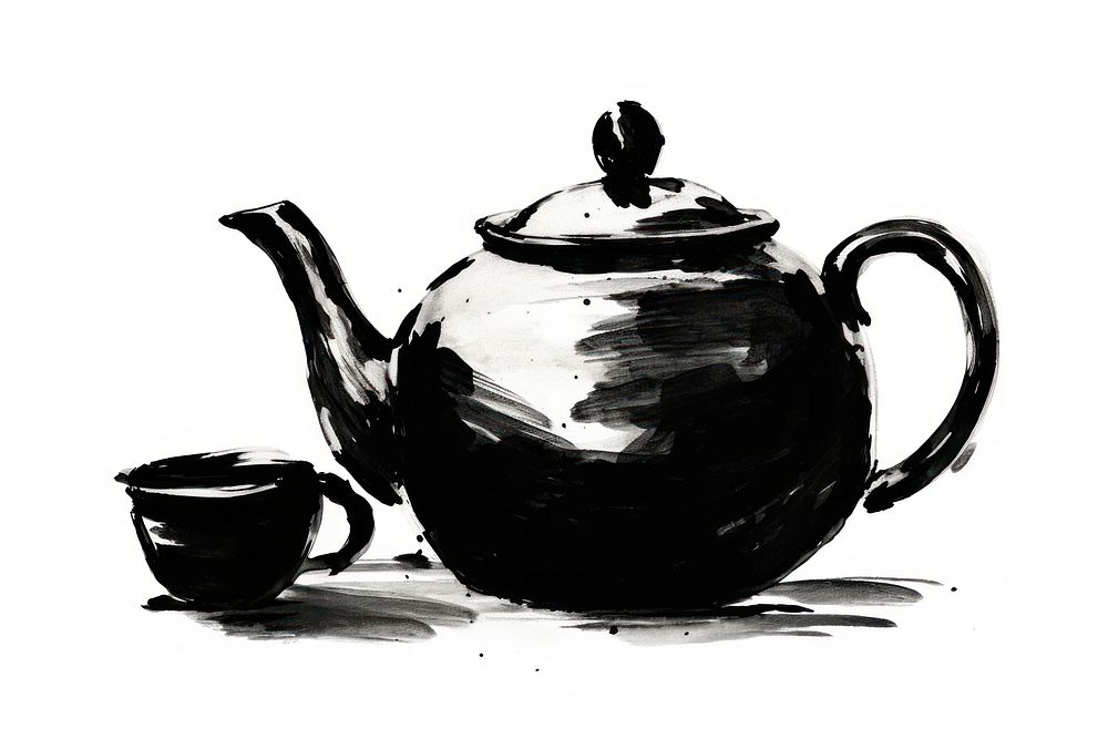 Teapot sketch black white background. AI generated Image by rawpixel.