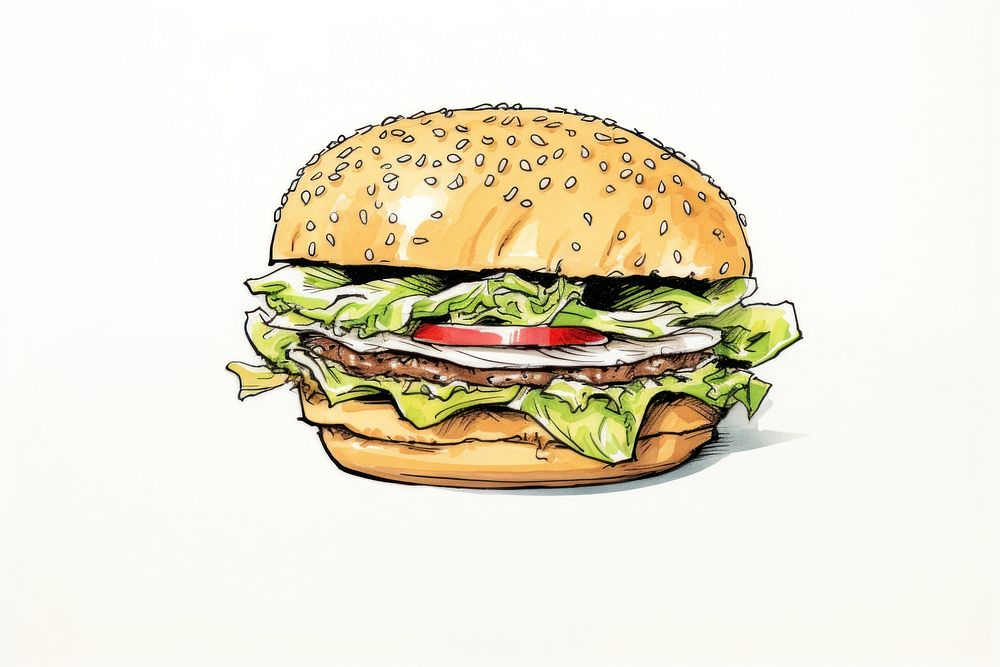 Burger cartoon sketch food. AI generated Image by rawpixel.