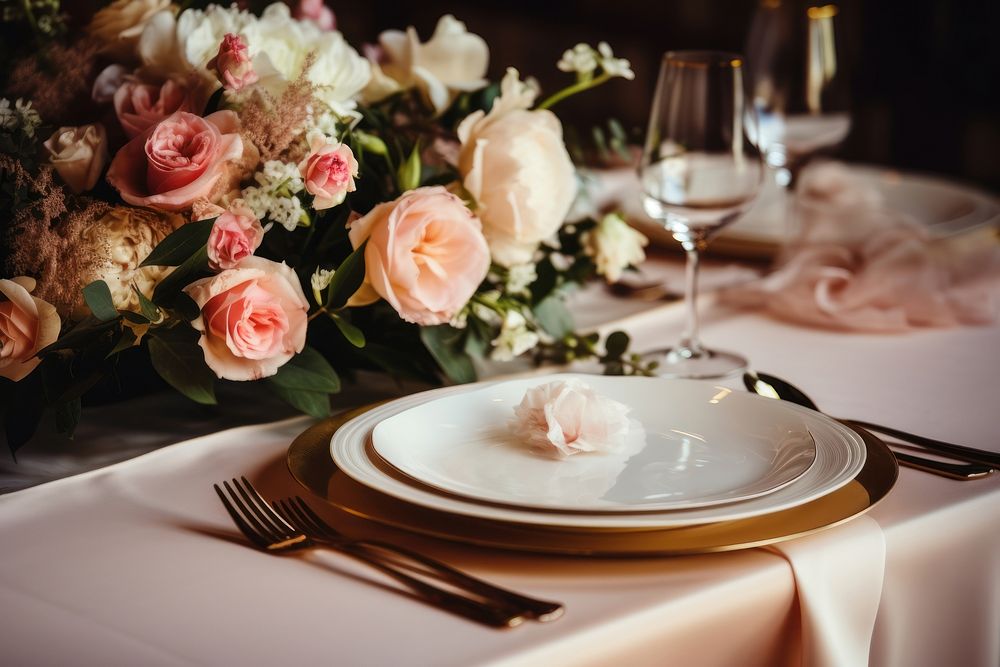 Flower table setting wedding. AI generated Image by rawpixel.