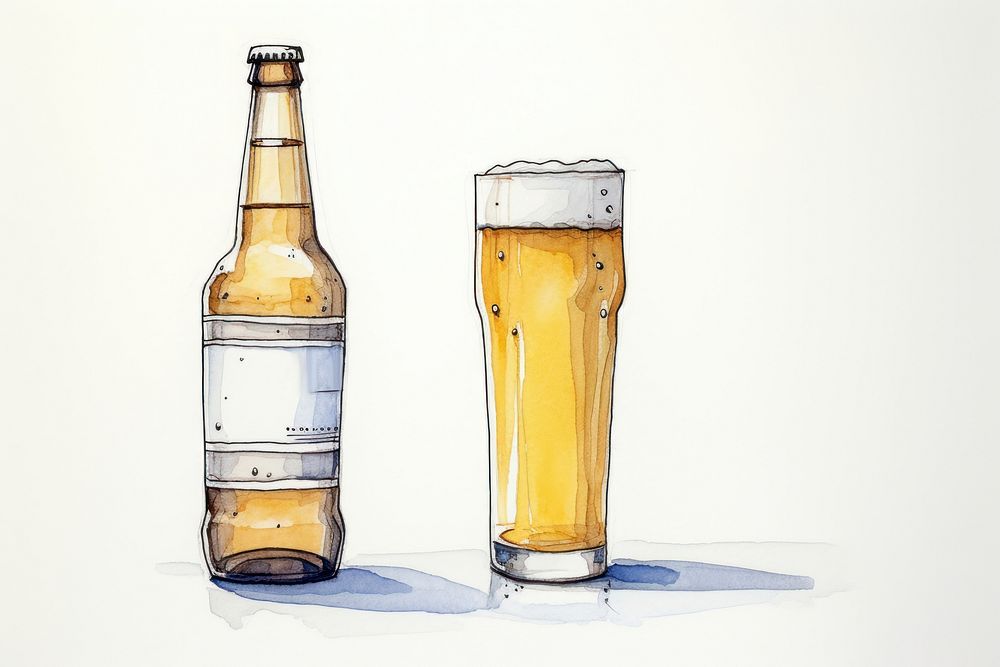 Beer bottle sketch glass. AI generated Image by rawpixel.