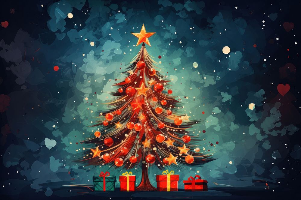 Christmas tree red illuminated celebration. AI generated Image by rawpixel.