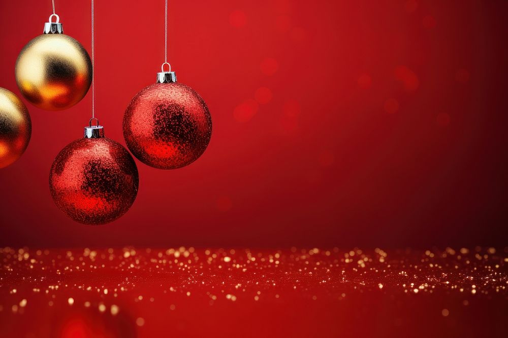 Christmas baubles red red background illuminated. AI generated Image by rawpixel.