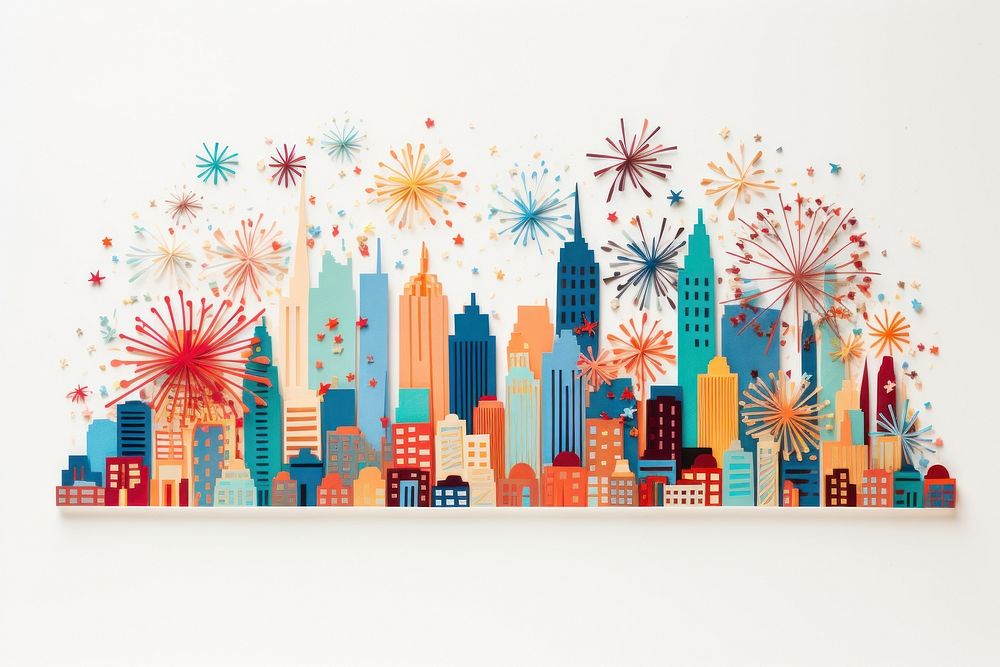 Fireworks painting city celebration. AI generated Image by rawpixel.