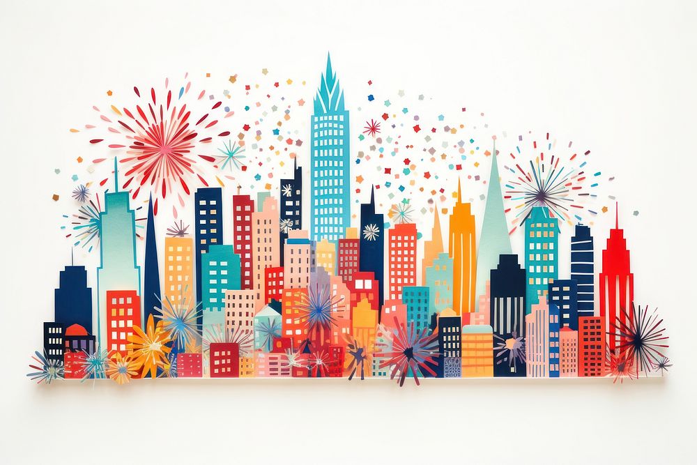Fireworks city celebration cityscape. AI generated Image by rawpixel.