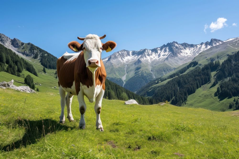 Cow cow livestock mountain. AI generated Image by rawpixel.